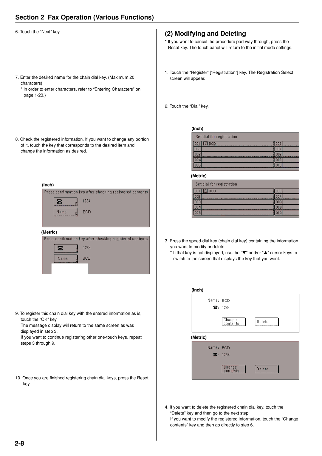 Kyocera FAX SYSTEM manual Modifying and Deleting 