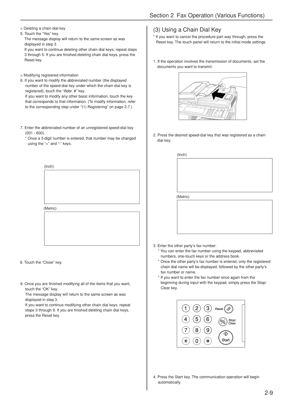 Kyocera FAX SYSTEM manual Using a Chain Dial Key, Deleting a chain dial key 5. Touch the Yes key 