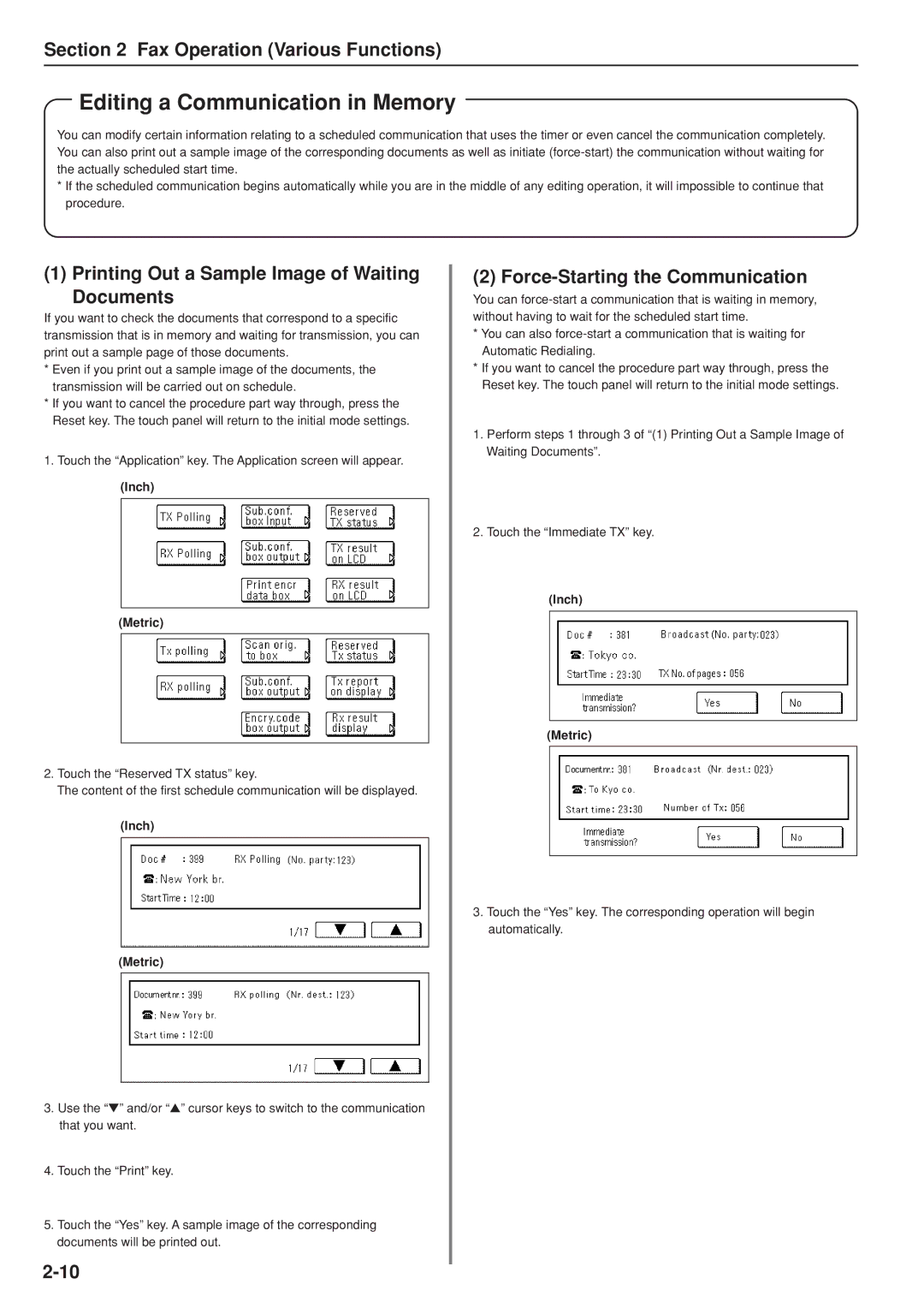 Kyocera FAX SYSTEM manual Editing a Communication in Memory, Printing Out a Sample Image of Waiting Documents 