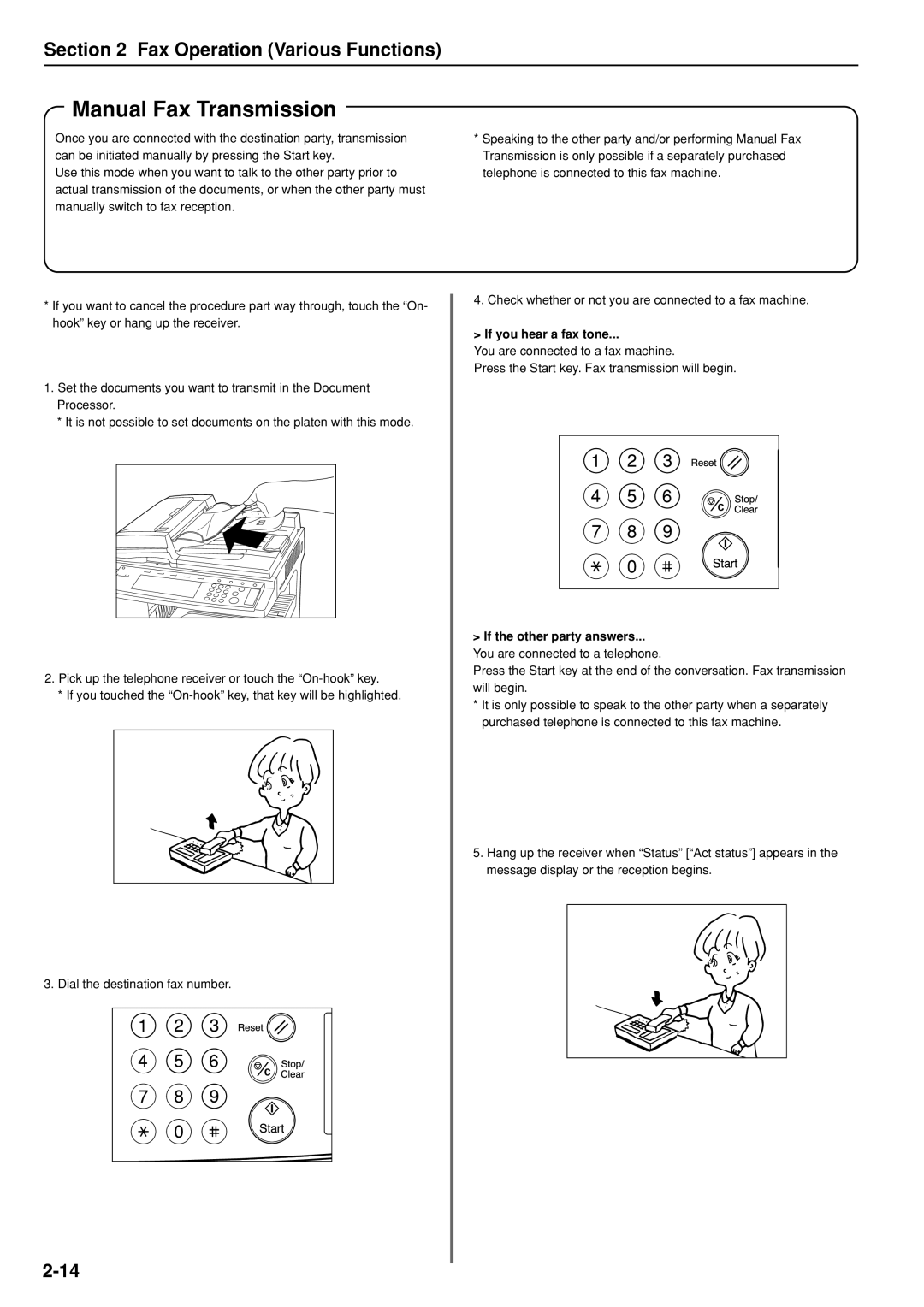 Kyocera FAX SYSTEM manual Manual Fax Transmission, If you hear a fax tone, If the other party answers 