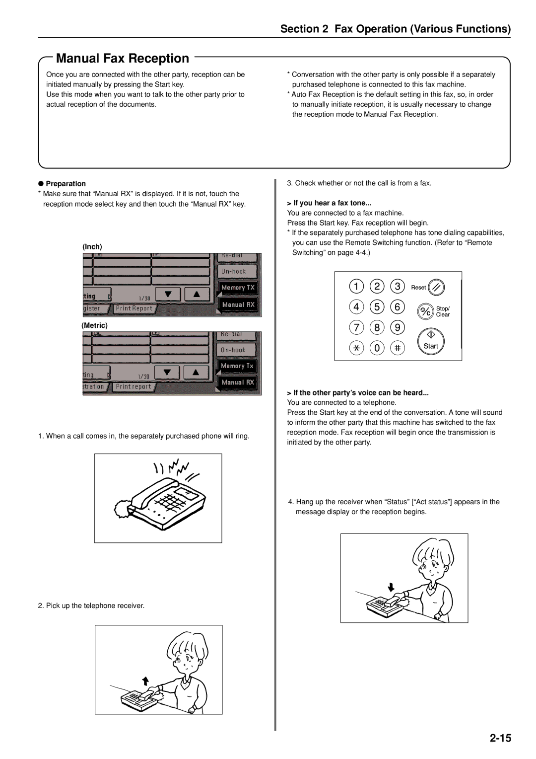 Kyocera FAX SYSTEM manual Manual Fax Reception, Preparation, If the other party’s voice can be heard 