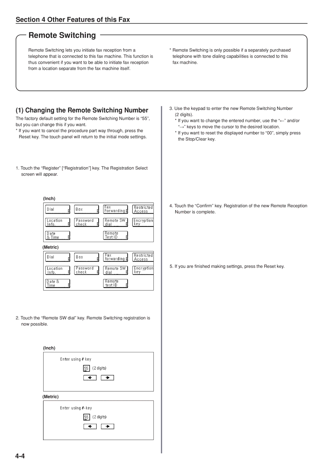 Kyocera FAX SYSTEM manual Changing the Remote Switching Number 