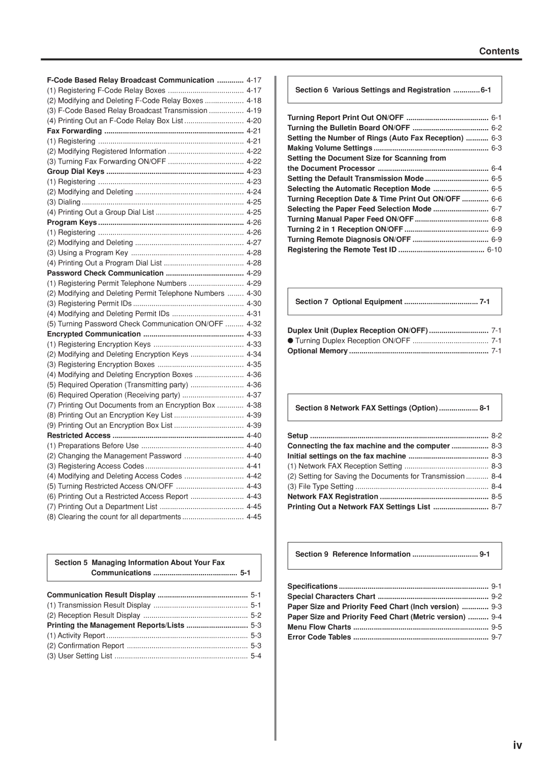 Kyocera FAX SYSTEM manual Contents 