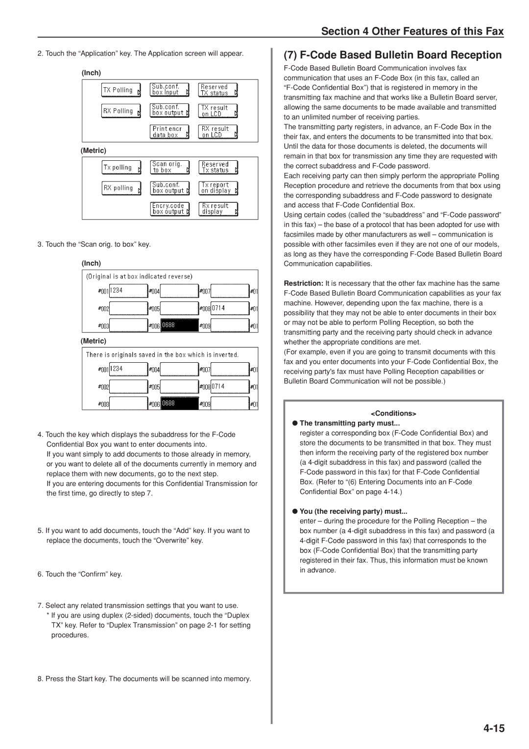 Kyocera FAX SYSTEM Code Based Bulletin Board Reception, Conditions Transmitting party must, You the receiving party must 