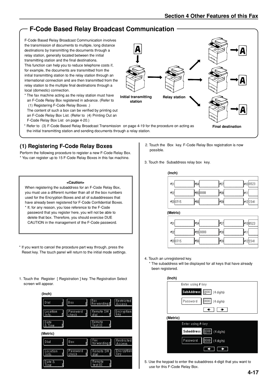 Kyocera FAX SYSTEM manual Code Based Relay Broadcast Communication, Registering F-Code Relay Boxes, Relay station 