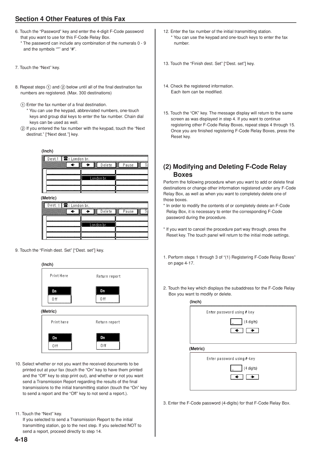 Kyocera FAX SYSTEM manual Modifying and Deleting F-Code Relay Boxes 