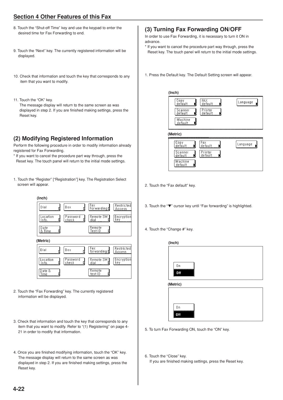 Kyocera FAX SYSTEM manual Modifying Registered Information, Turning Fax Forwarding ON/OFF 