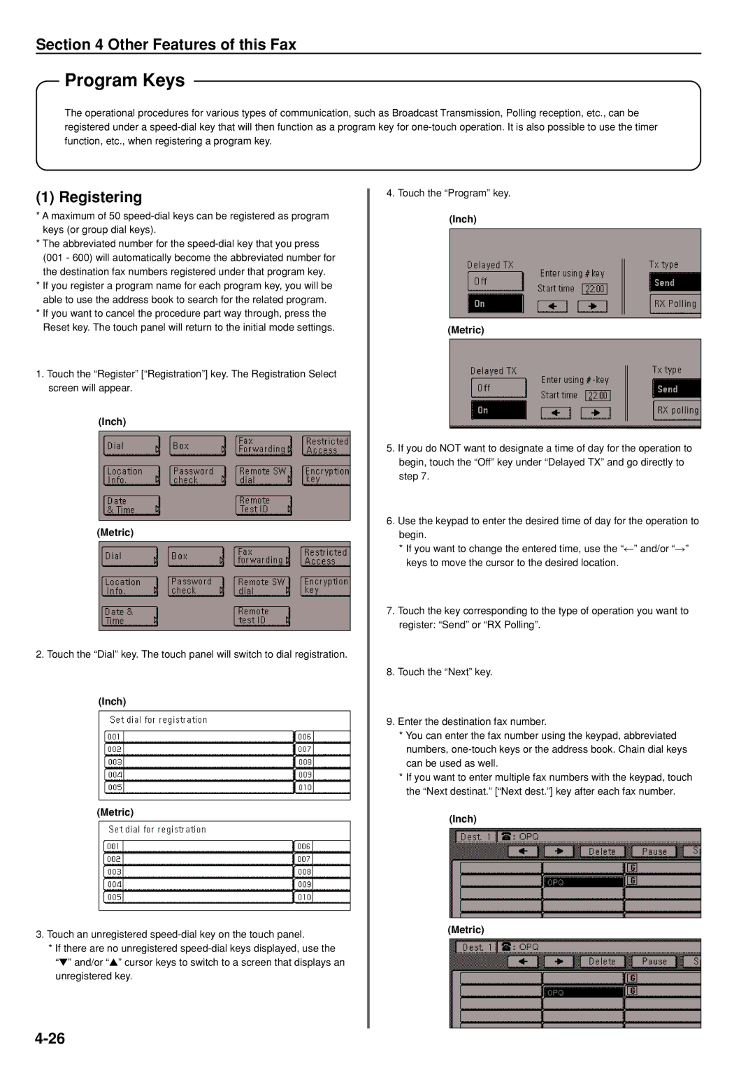 Kyocera FAX SYSTEM manual Program Keys, Registering 