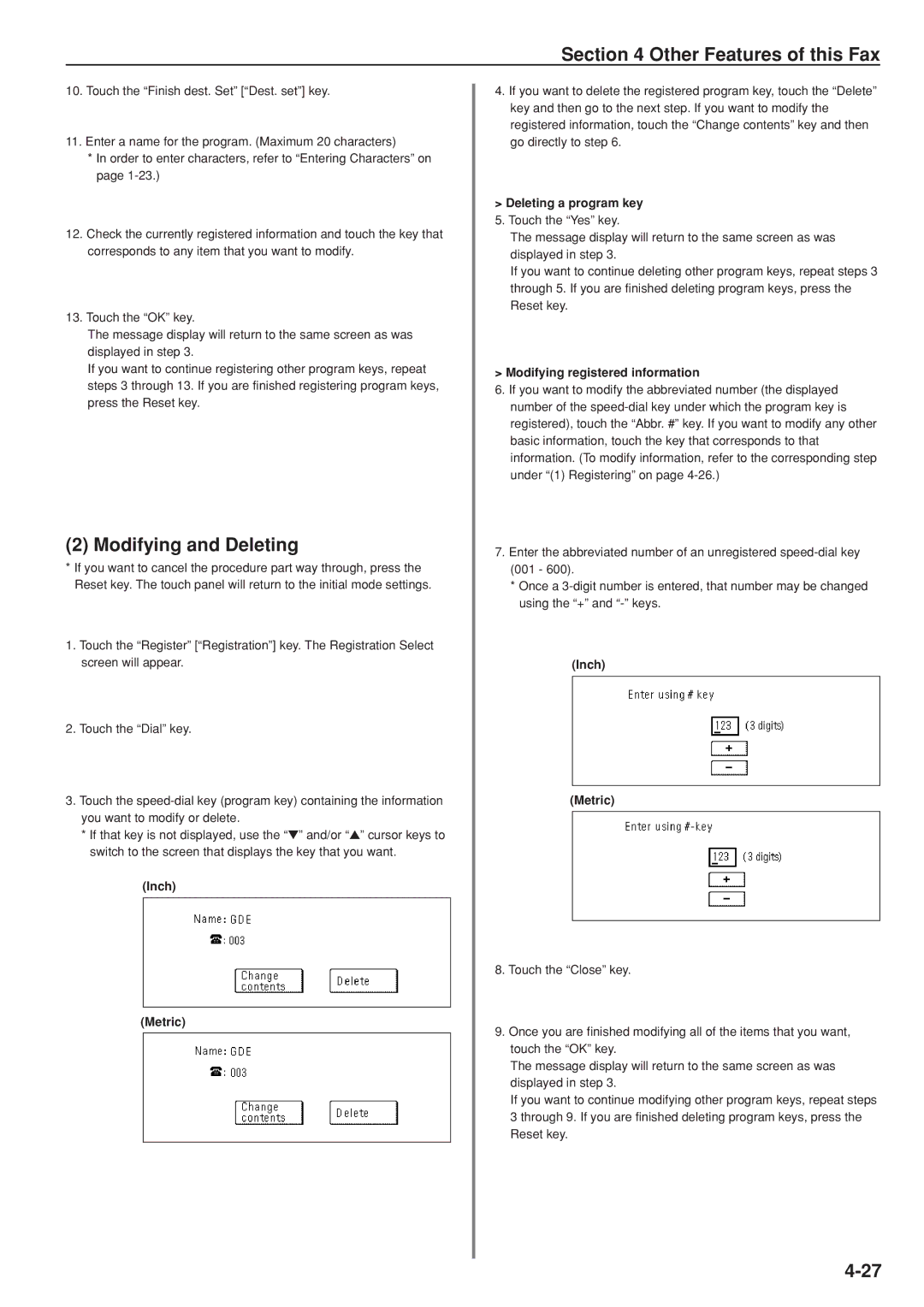 Kyocera FAX SYSTEM manual Deleting a program key 5. Touch the Yes key 