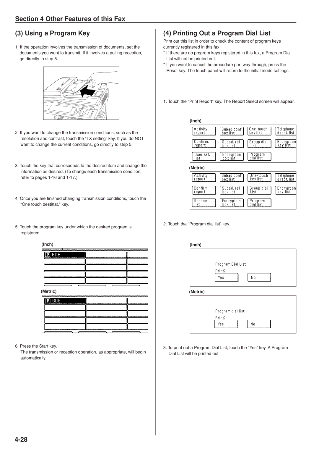 Kyocera FAX SYSTEM manual Other Features of this Fax Using a Program Key, Printing Out a Program Dial List 