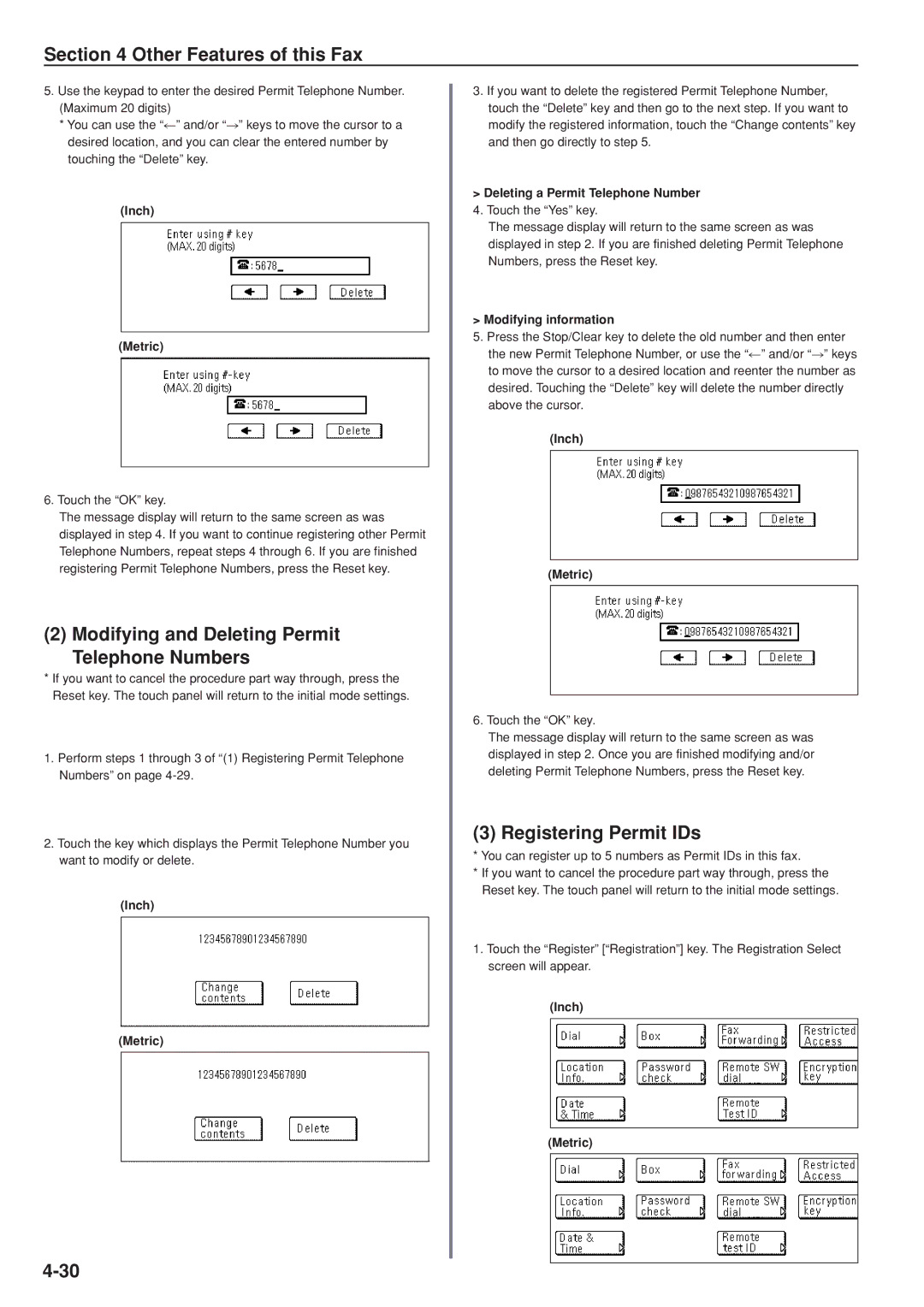 Kyocera FAX SYSTEM manual Modifying and Deleting Permit Telephone Numbers, Registering Permit IDs 