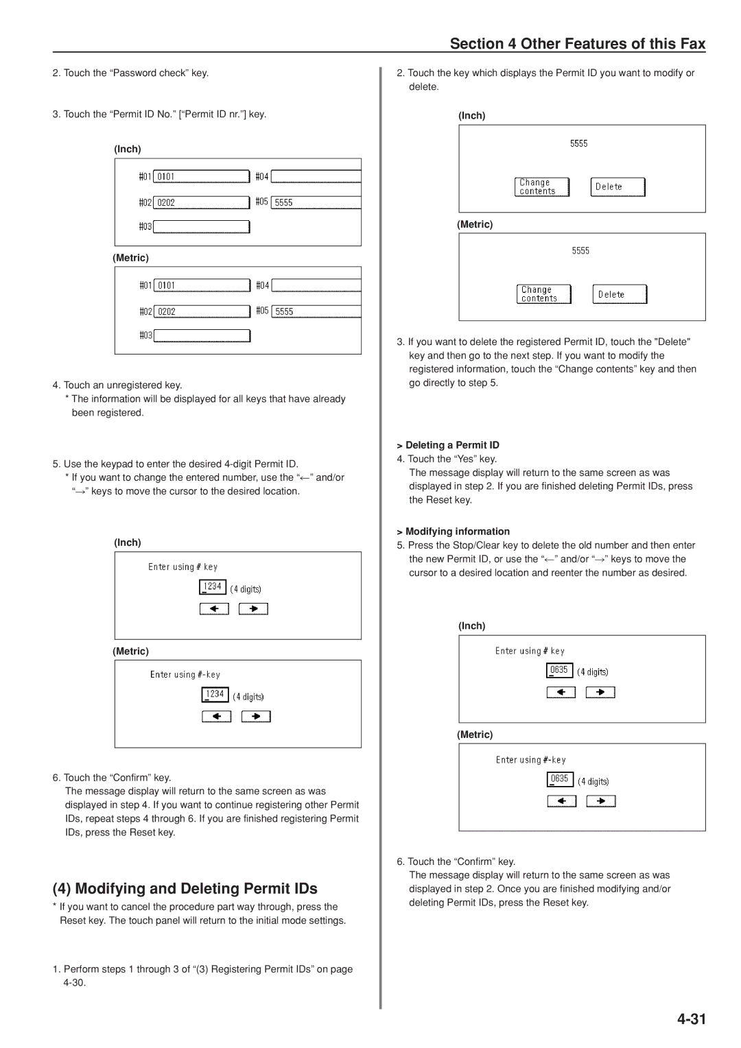 Kyocera FAX SYSTEM manual Modifying and Deleting Permit IDs 