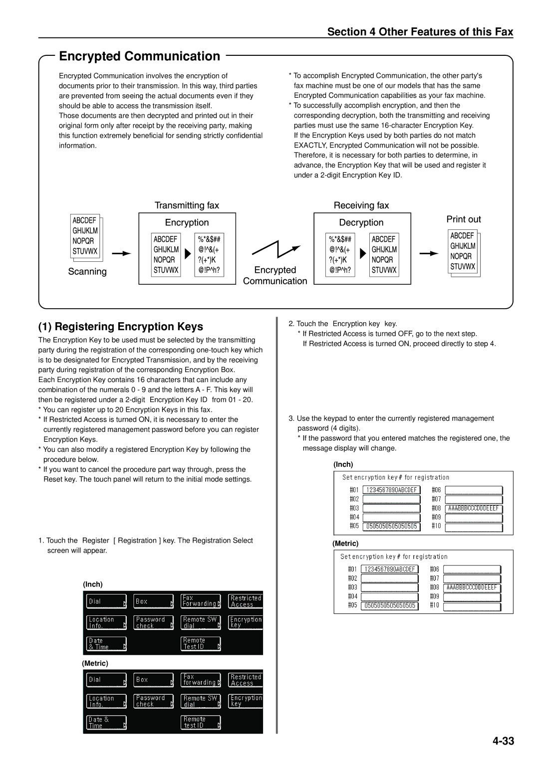 Kyocera FAX SYSTEM manual Encrypted Communication, Registering Encryption Keys 