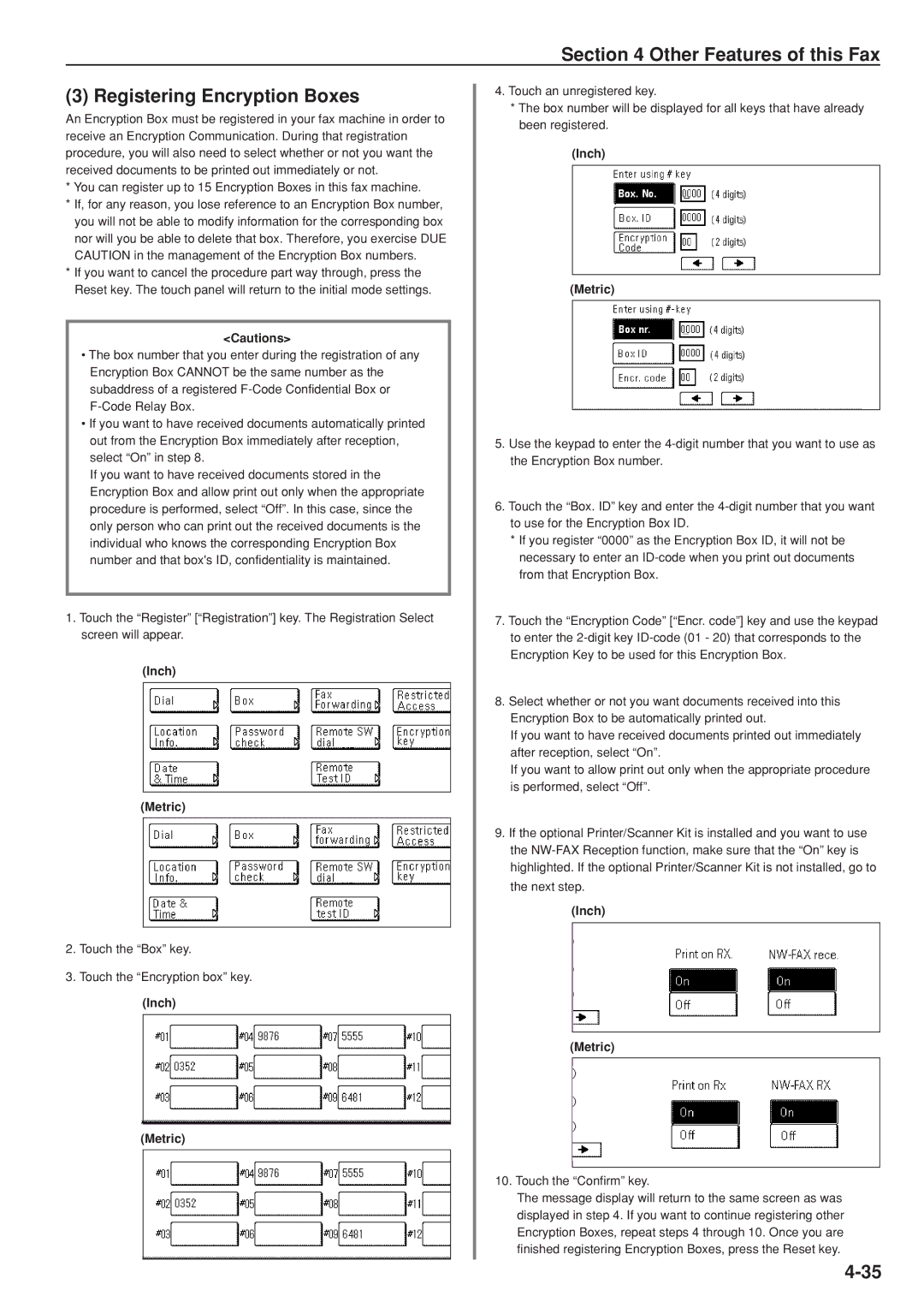 Kyocera FAX SYSTEM manual Other Features of this Fax Registering Encryption Boxes 