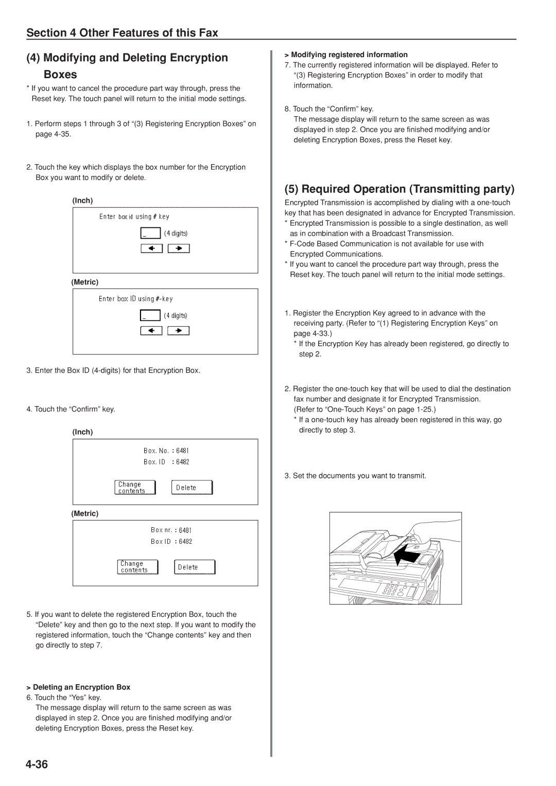 Kyocera FAX SYSTEM manual Required Operation Transmitting party, Deleting an Encryption Box 