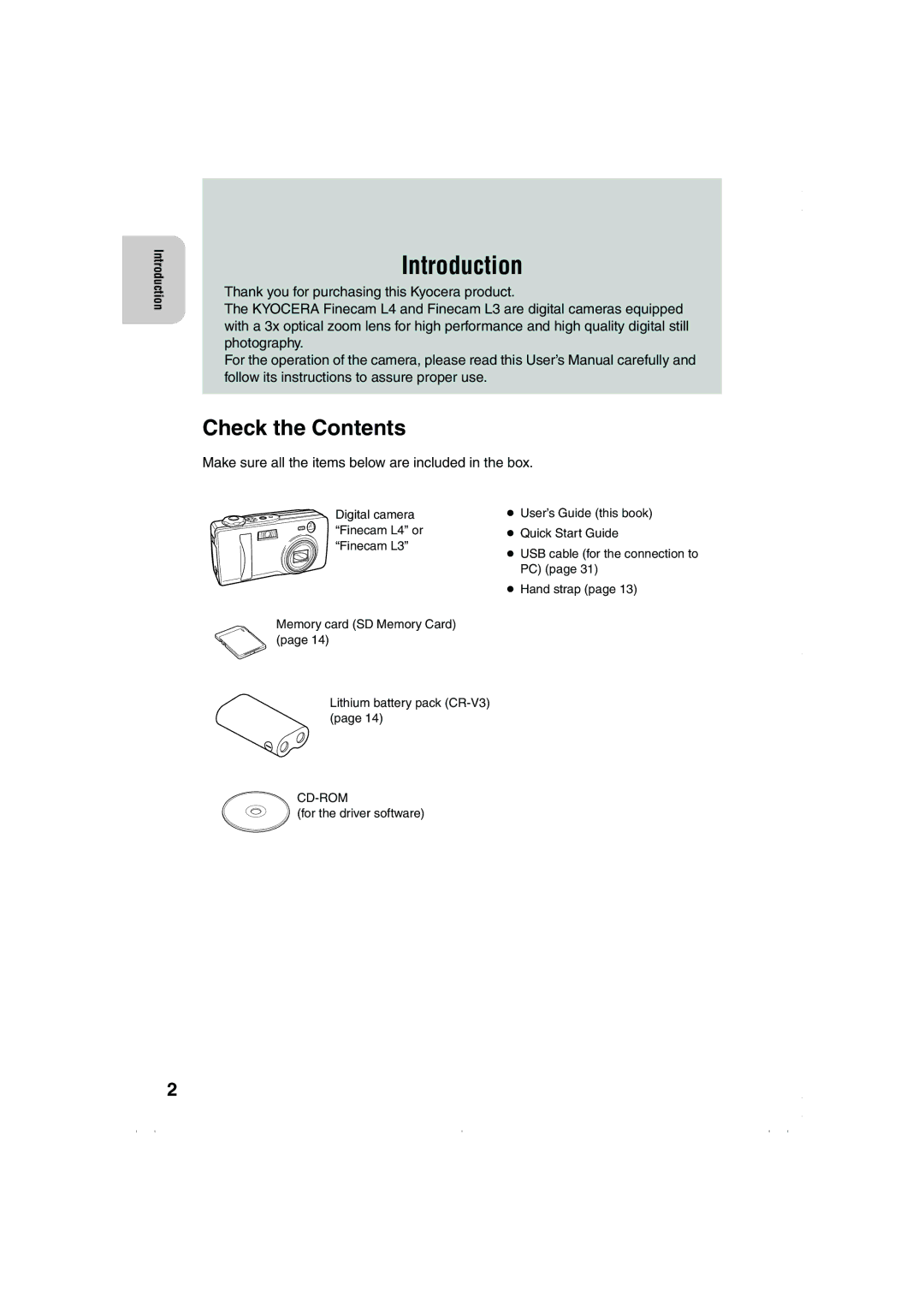 Kyocera Finecam L3, Finecam L4 instruction manual Introduction, Check the Contents 