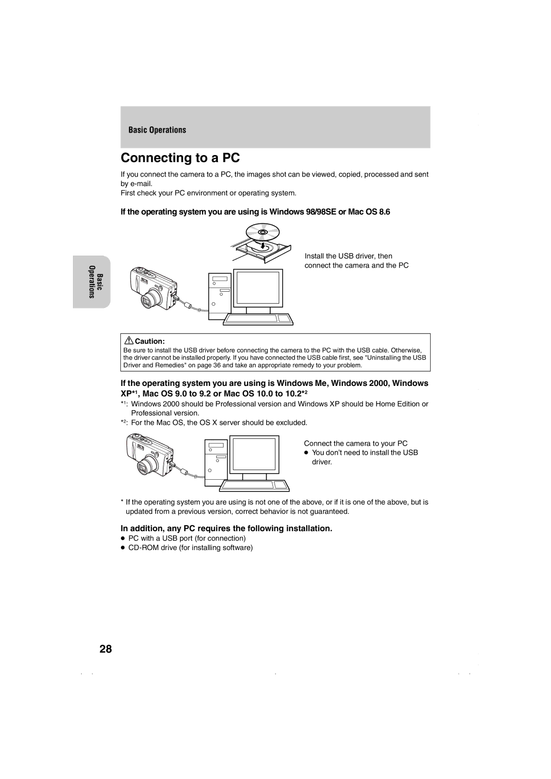 Kyocera Finecam L3, Finecam L4 Connecting to a PC, Addition, any PC requires the following installation 