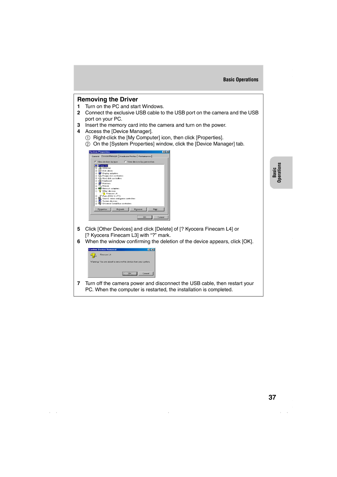 Kyocera Finecam L3, Finecam L4 instruction manual Removing the Driver 