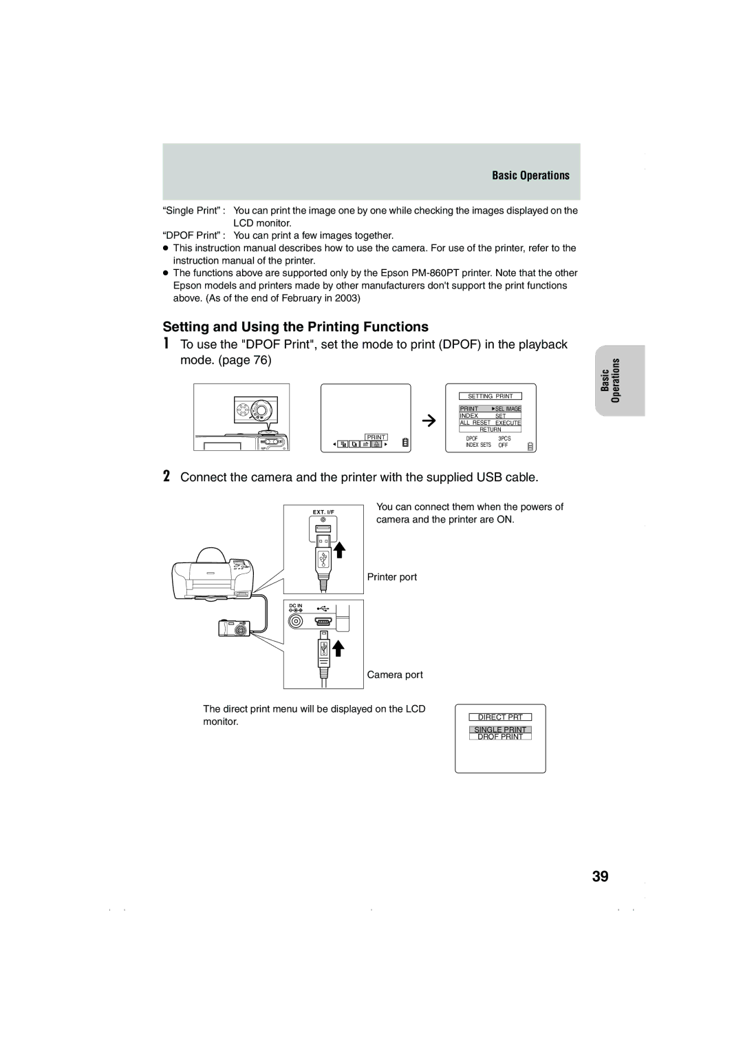 Kyocera Finecam L4, Finecam L3 instruction manual Setting and Using the Printing Functions 