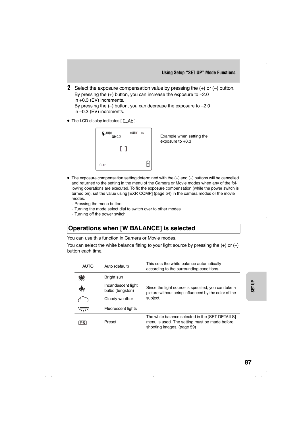 Kyocera Finecam L4, Finecam L3 instruction manual Operations when W Balance is selected 