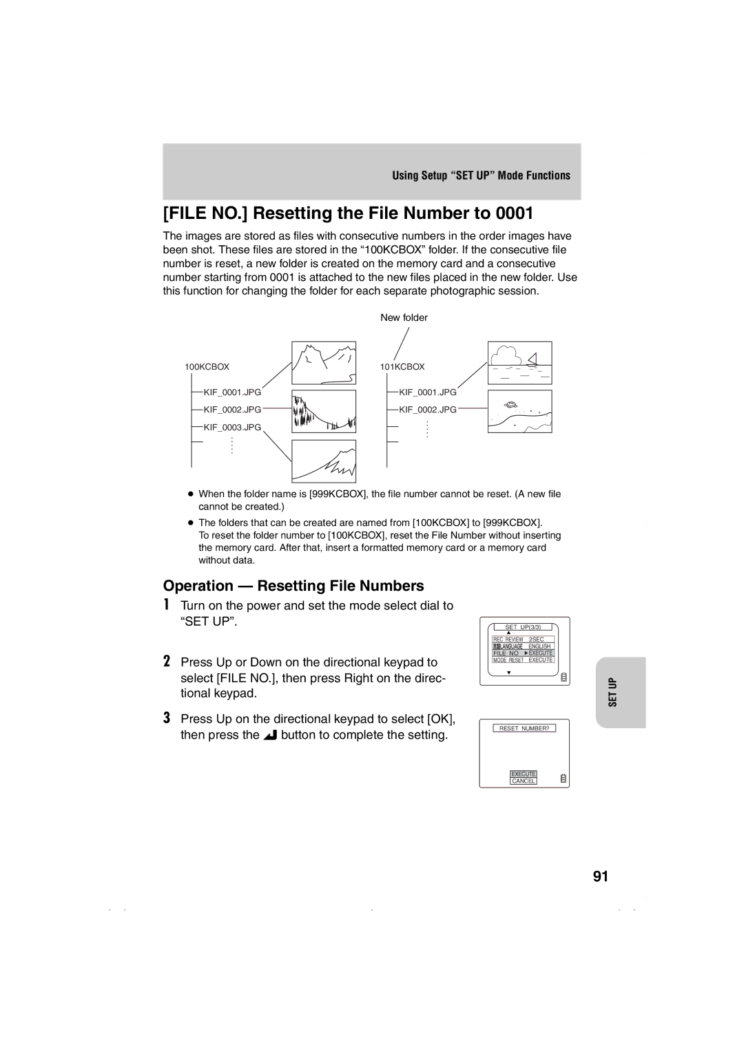 Kyocera Finecam L4, Finecam L3 instruction manual File NO. Resetting the File Number to, Operation Resetting File Numbers 