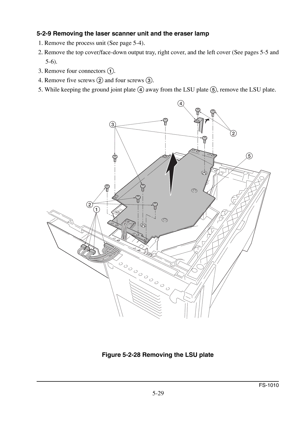 Kyocera FS-1010 service manual Removing the laser scanner unit and the eraser lamp, Removing the LSU plate 