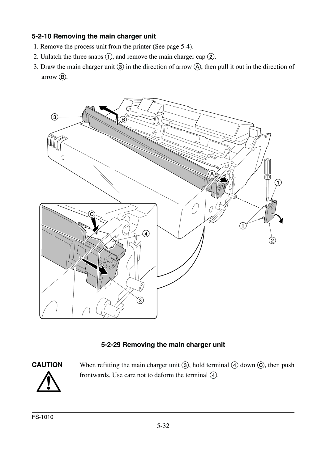 Kyocera FS-1010 service manual Removing the main charger unit 