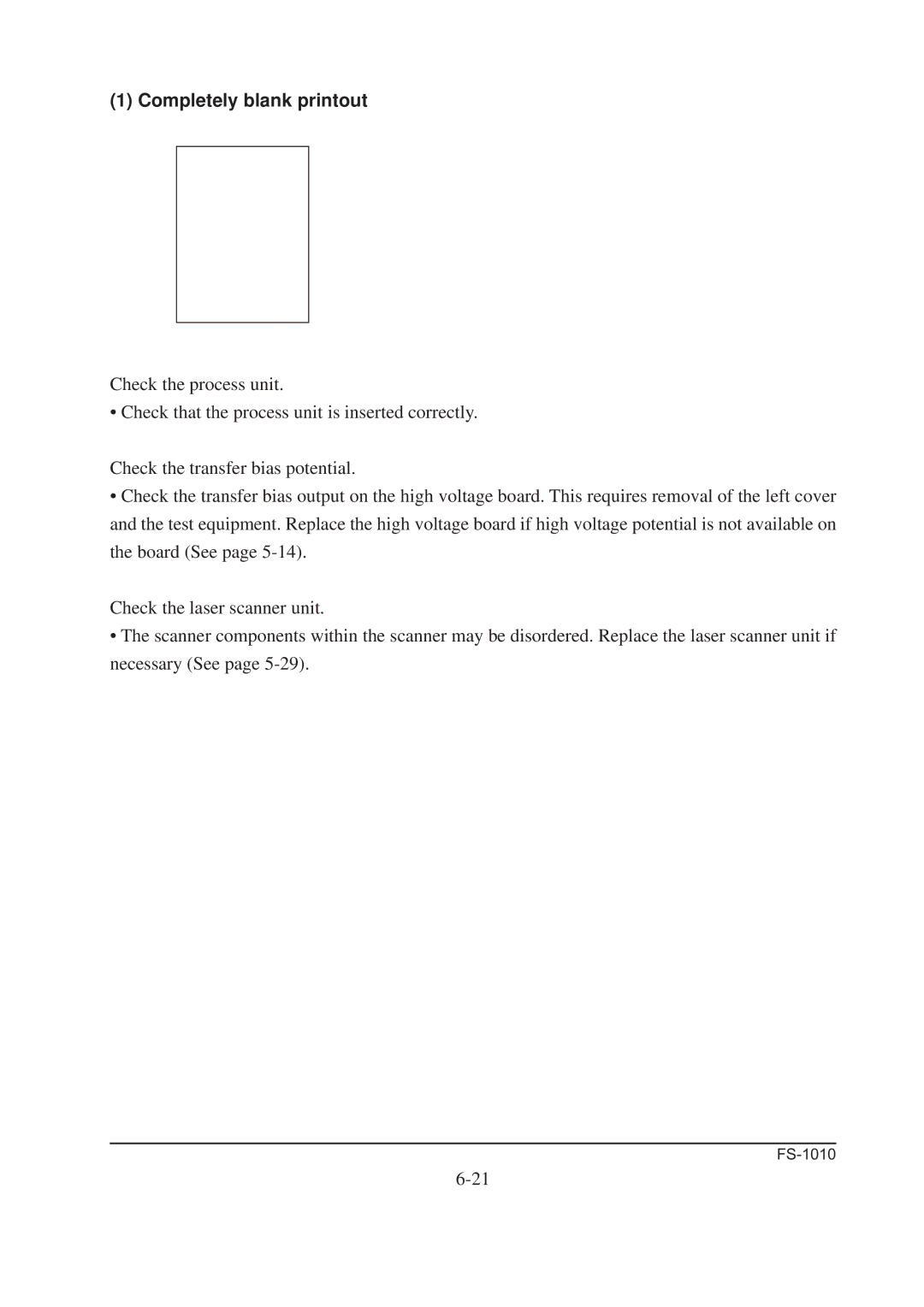 Kyocera FS-1010 service manual Completely blank printout 