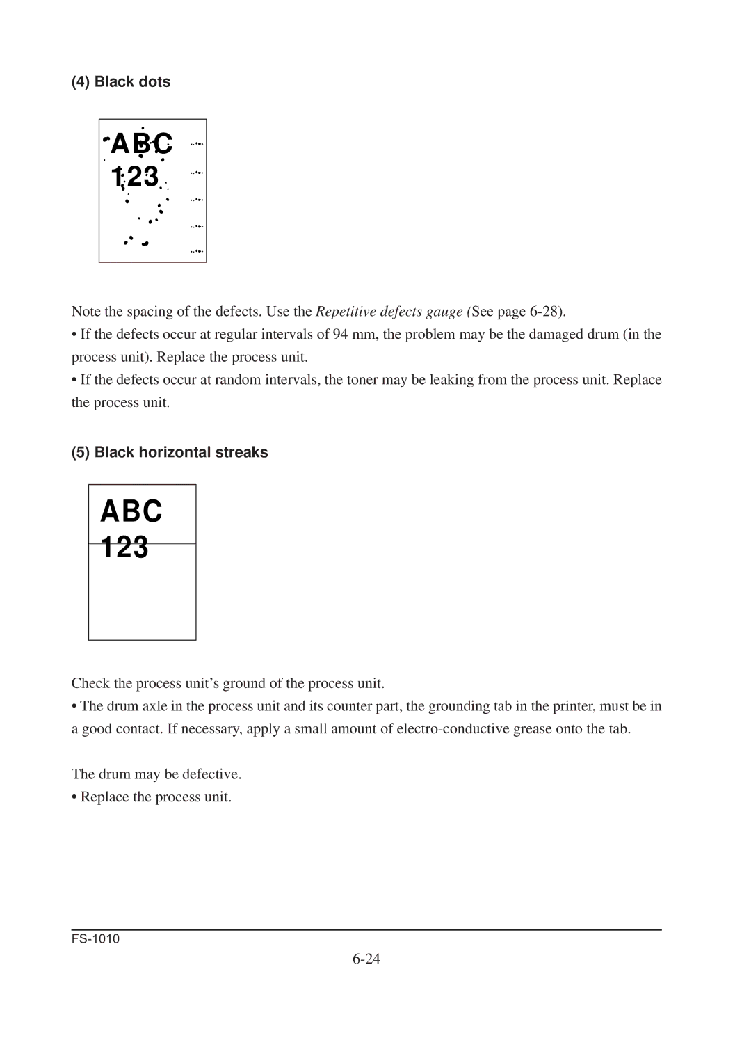 Kyocera FS-1010 service manual Abc, Black horizontal streaks 