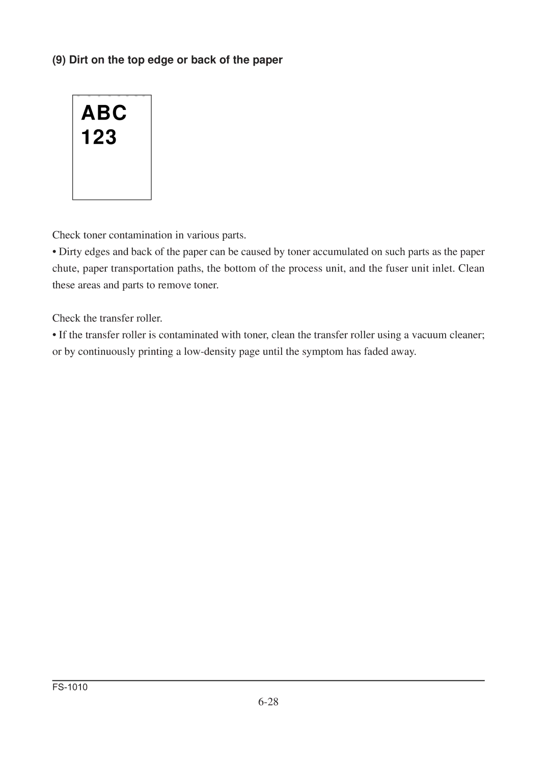 Kyocera FS-1010 service manual Dirt on the top edge or back of the paper 