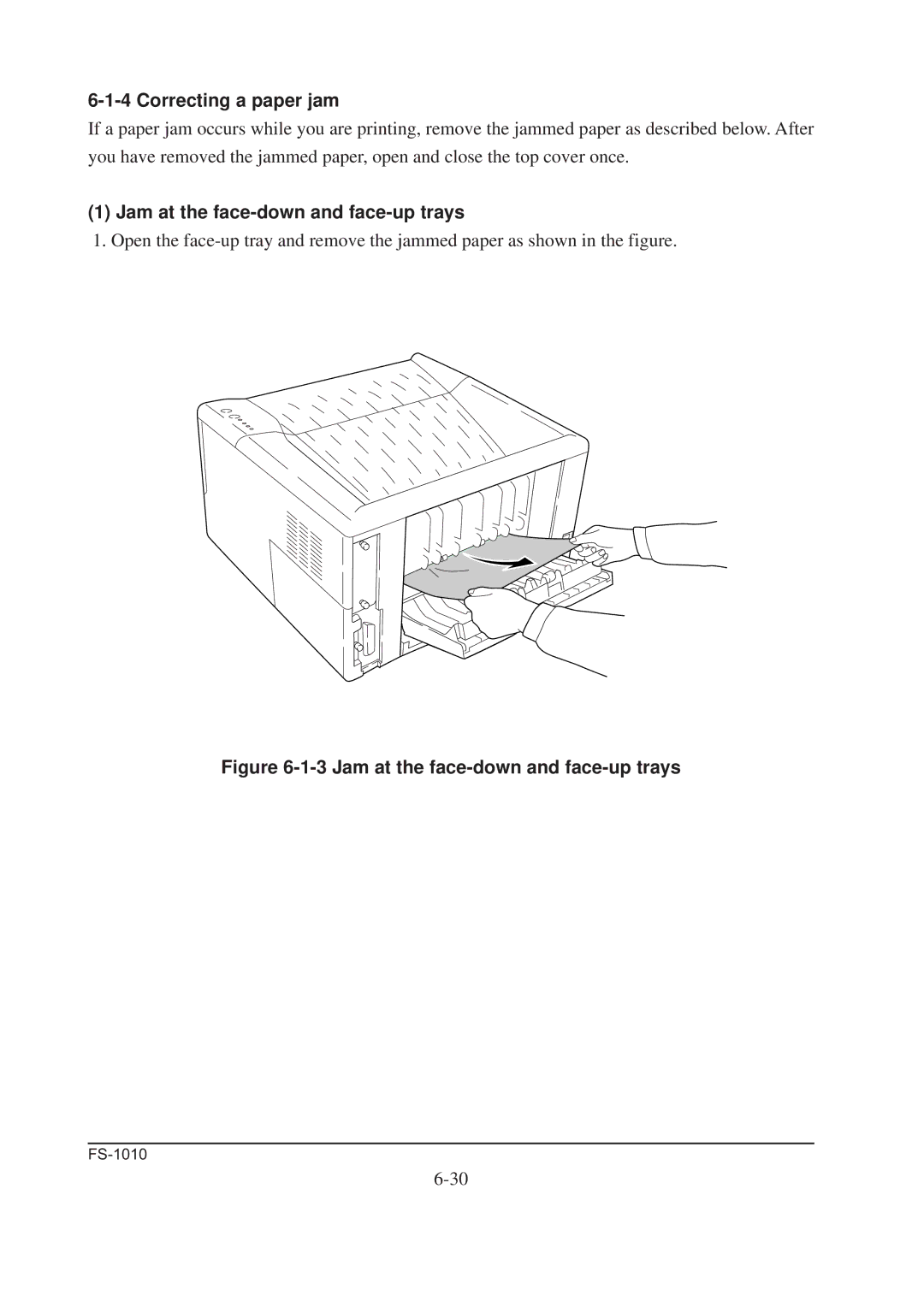 Kyocera FS-1010 service manual Correcting a paper jam, Jam at the face-down and face-up trays 