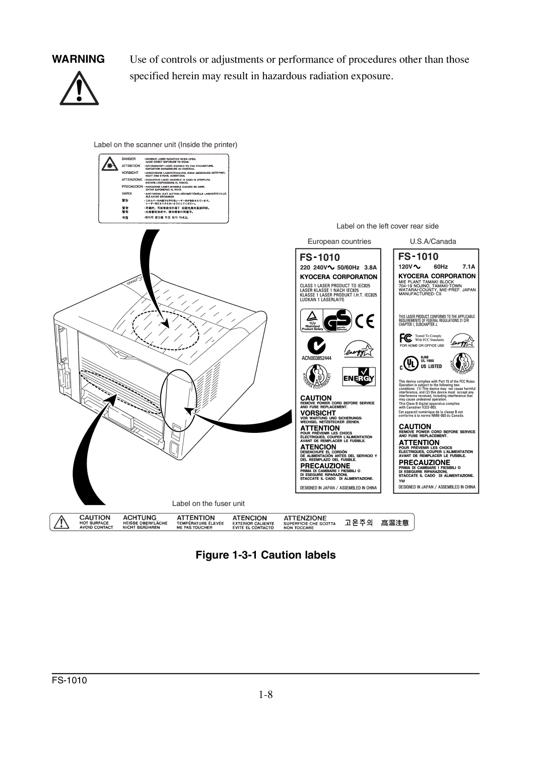 Kyocera FS-1010 service manual Caution labels 