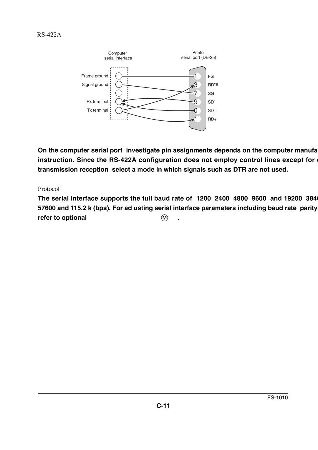 Kyocera FS-1010 service manual RS-422A, Protocol 