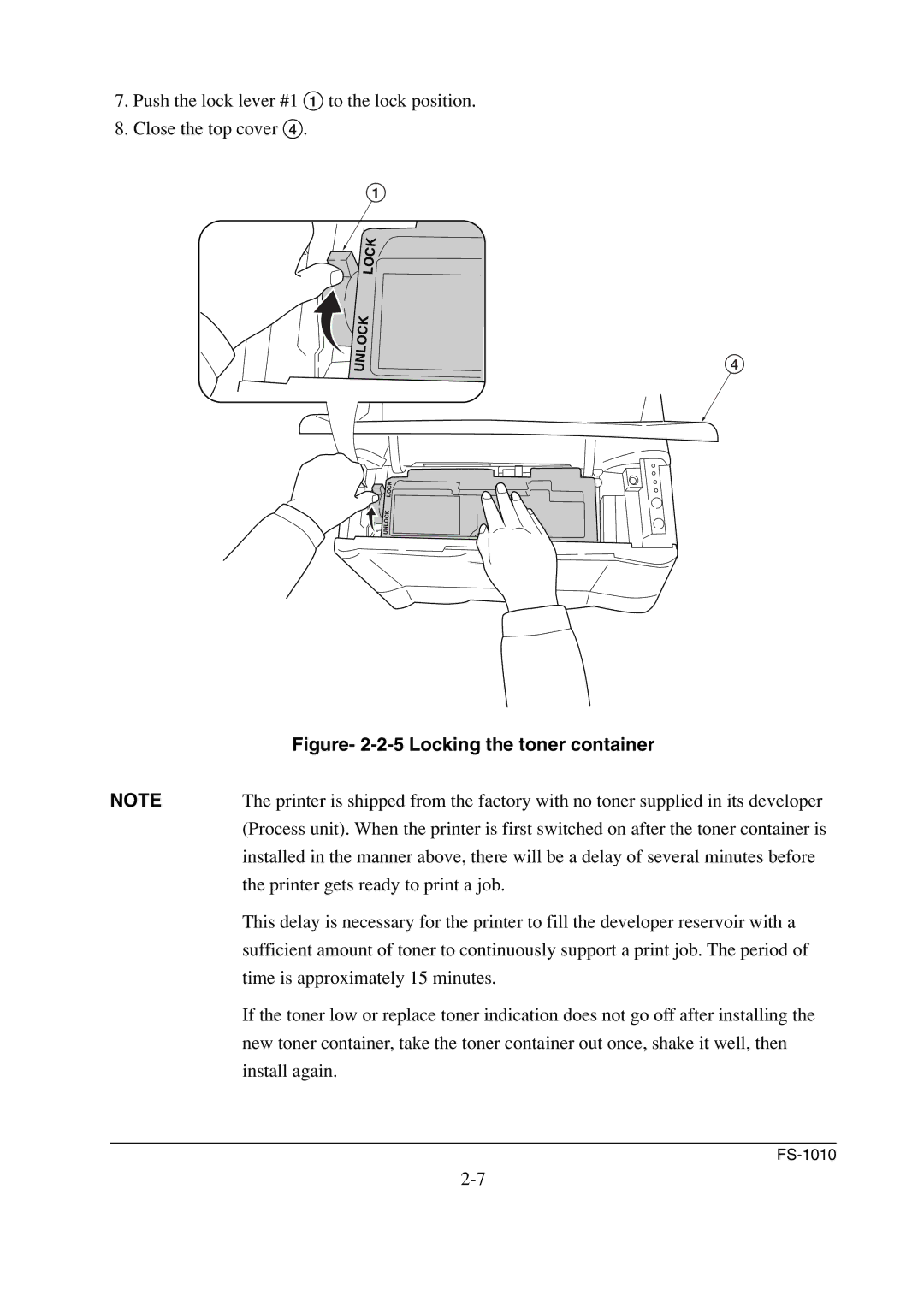 Kyocera FS-1010 service manual Locking the toner container 