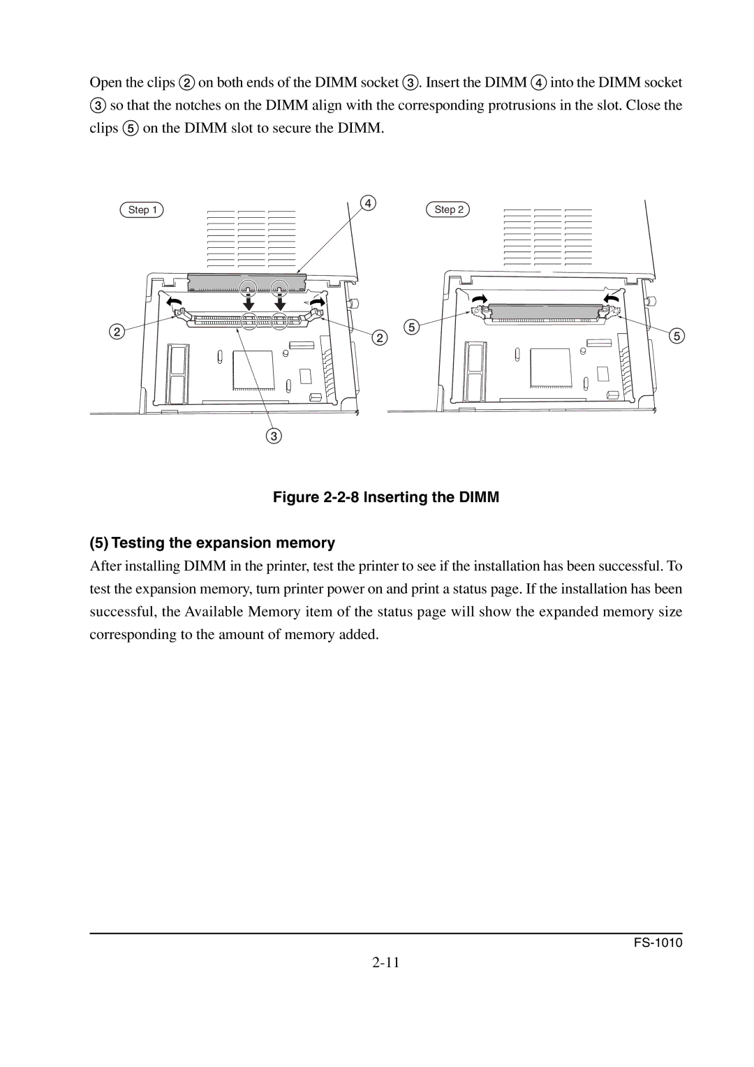 Kyocera FS-1010 service manual Inserting the Dimm Testing the expansion memory 