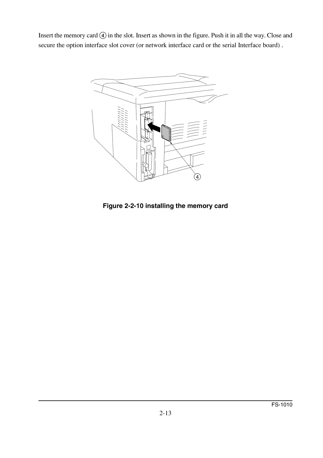 Kyocera FS-1010 service manual installing the memory card 