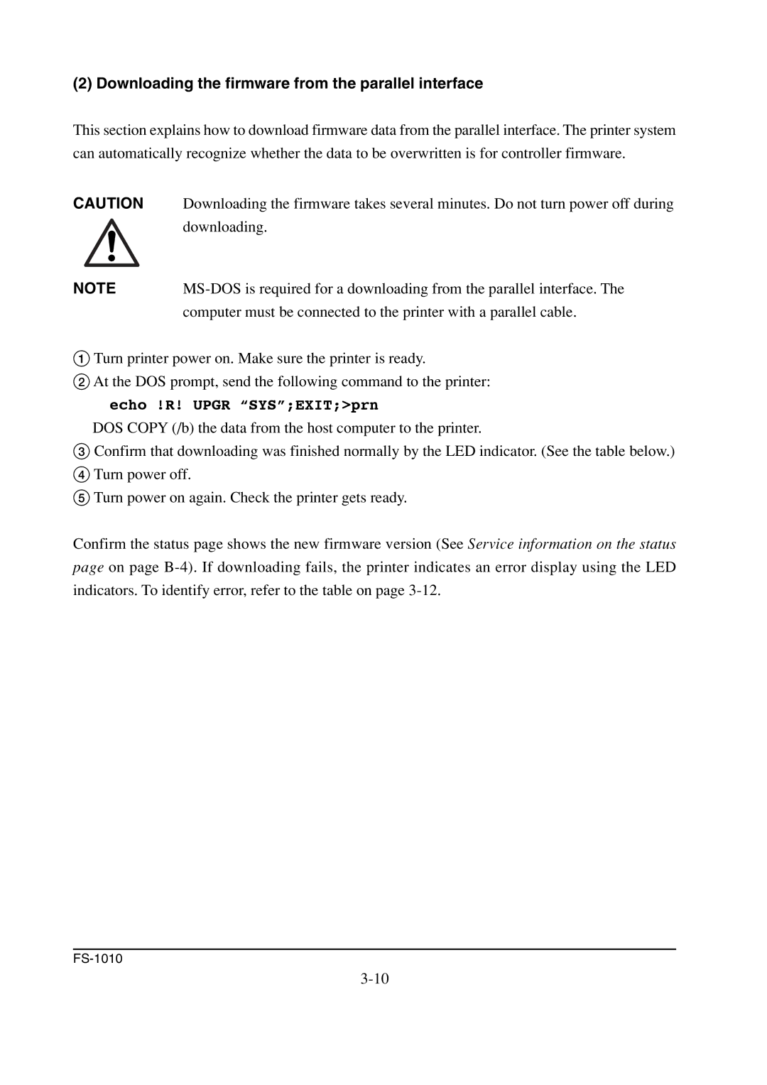 Kyocera FS-1010 service manual Downloading the firmware from the parallel interface 