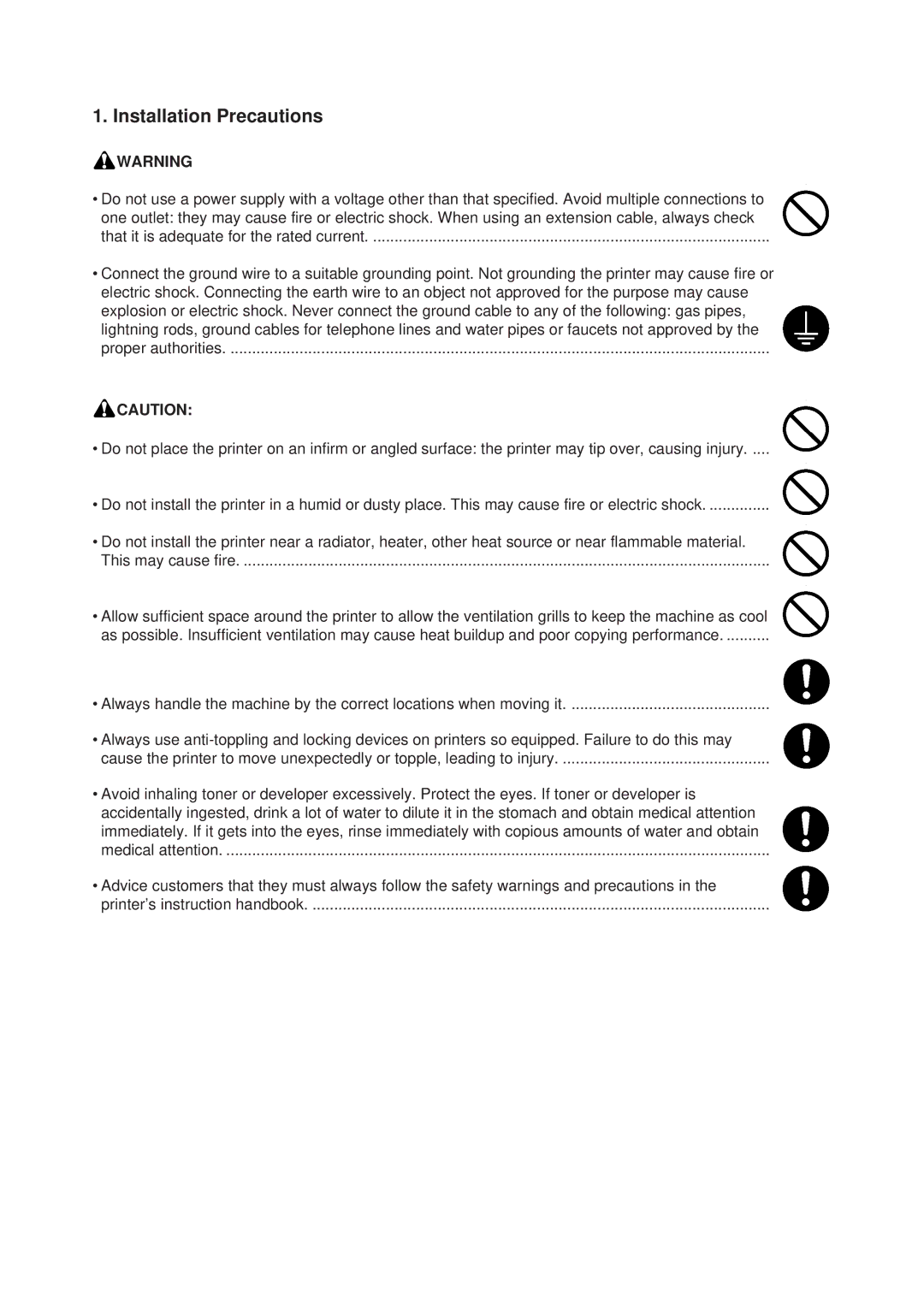 Kyocera FS-1010 service manual Installation Precautions 