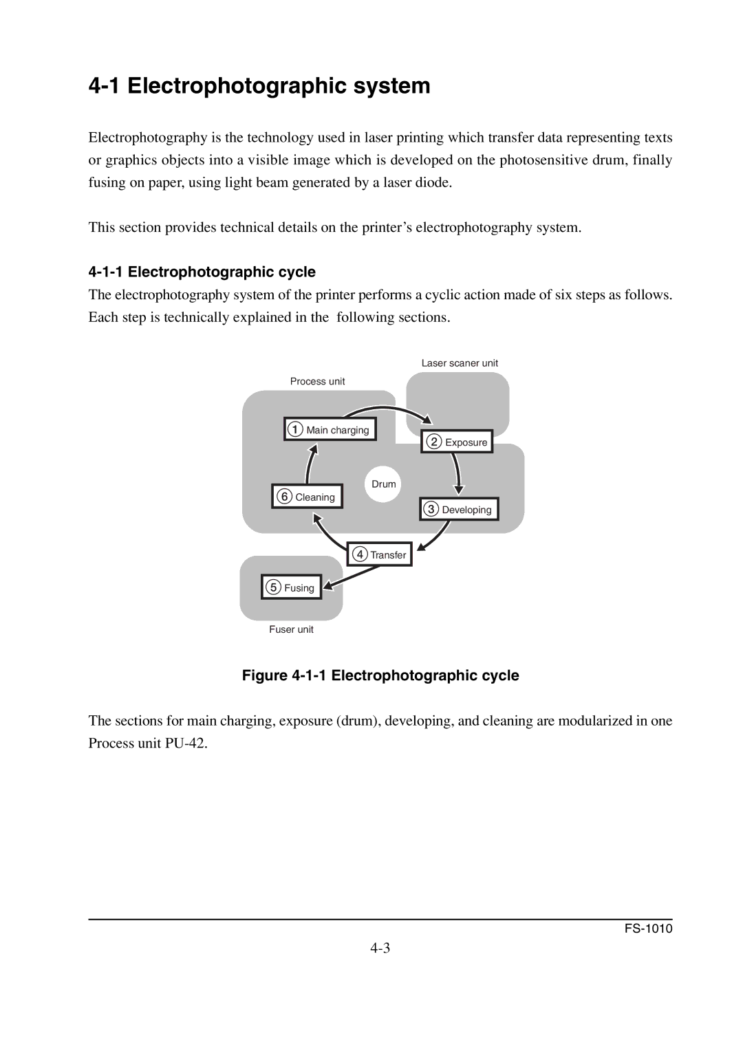 Kyocera FS-1010 service manual Electrophotographic system, Electrophotographic cycle 