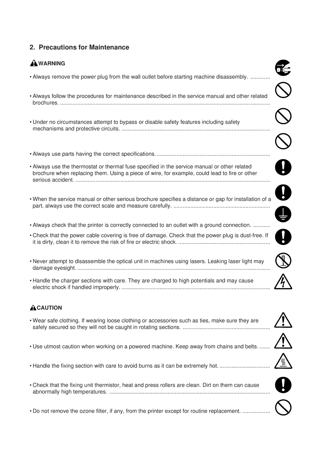 Kyocera FS-1010 service manual Precautions for Maintenance 