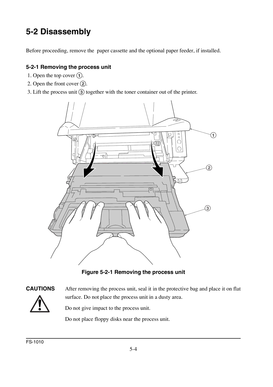 Kyocera FS-1010 service manual Disassembly, Removing the process unit 