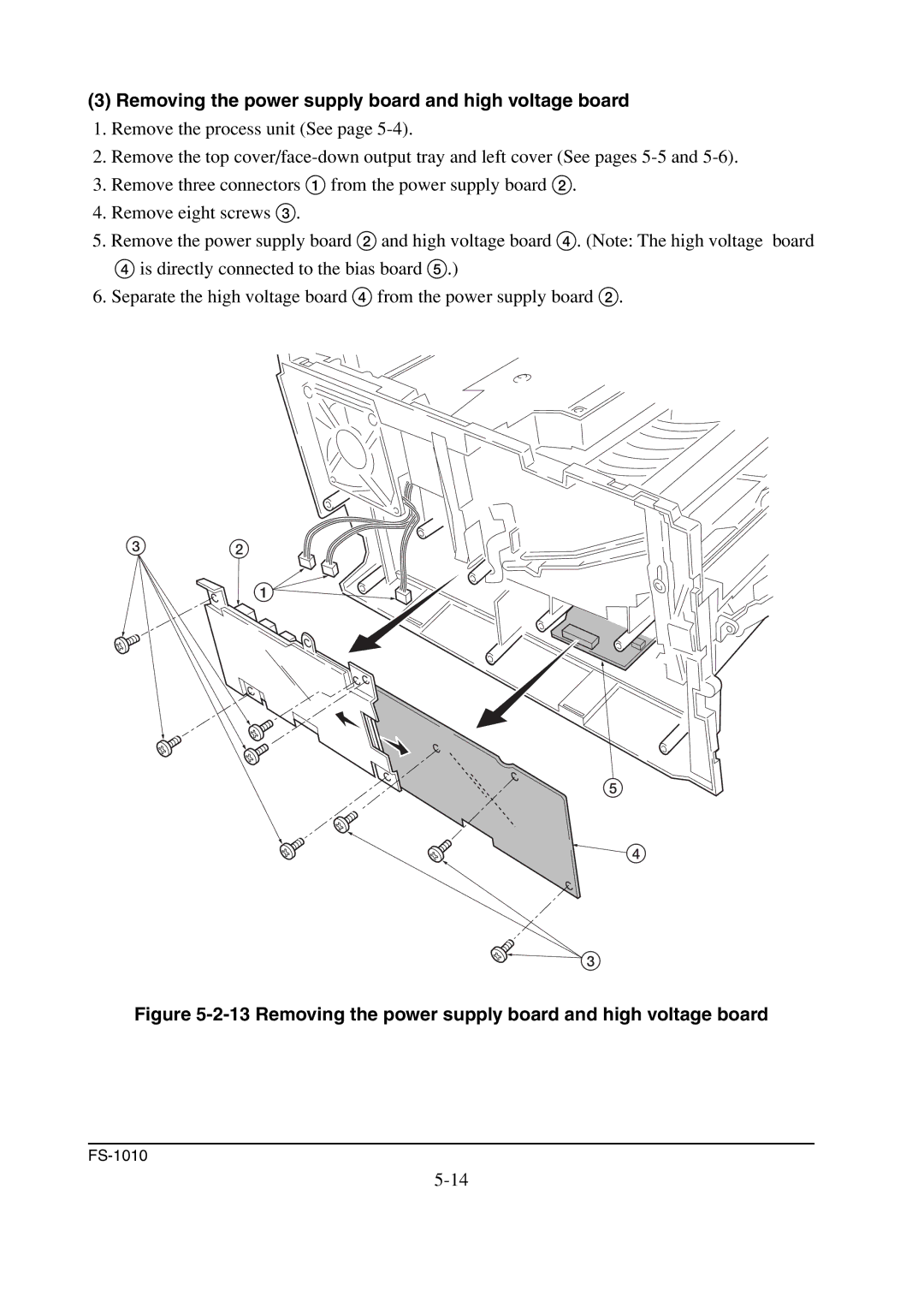 Kyocera FS-1010 service manual Removing the power supply board and high voltage board 