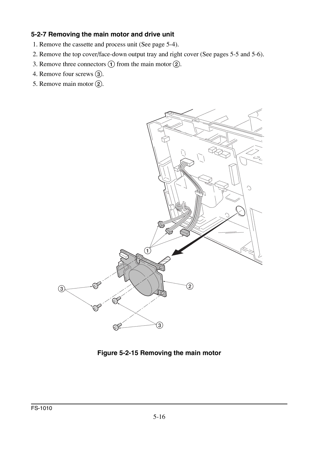 Kyocera FS-1010 service manual Removing the main motor and drive unit 