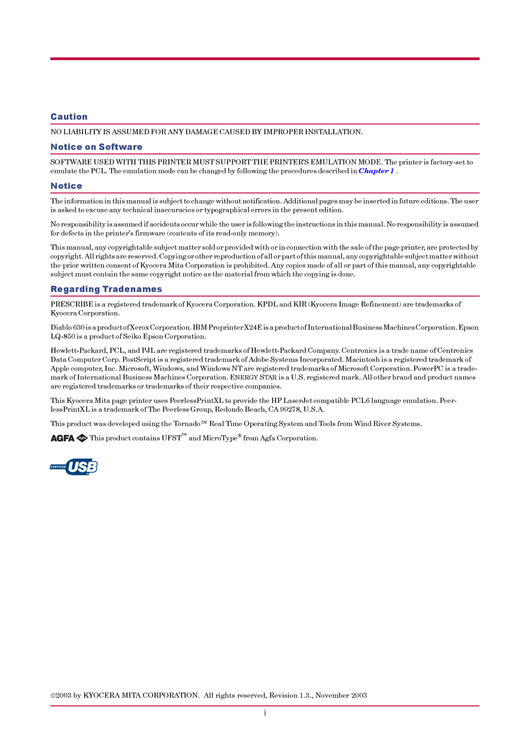 Kyocera FS-1010 manual Regarding Tradenames 