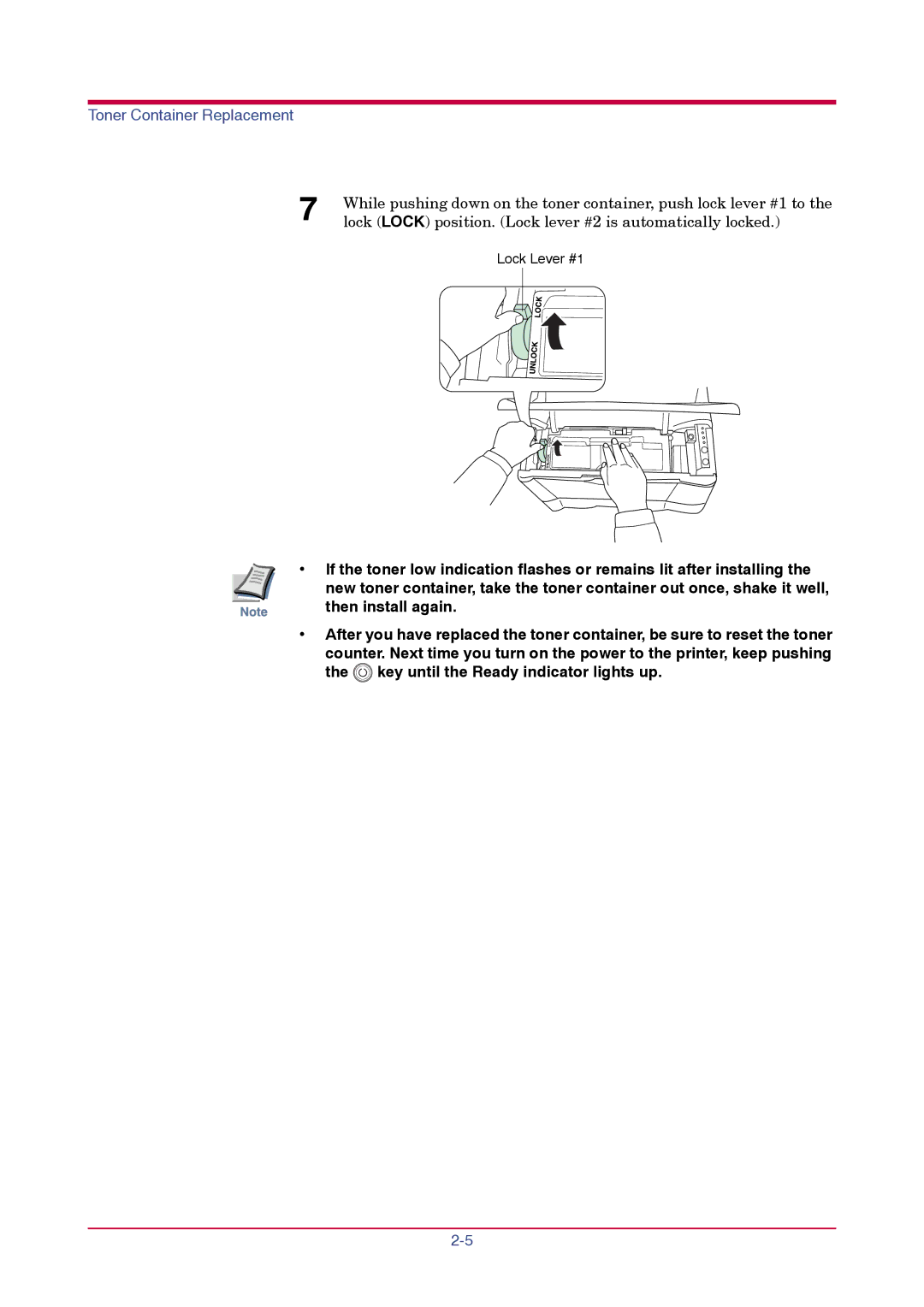 Kyocera FS-1010 manual Lock Lock position. Lock lever #2 is automatically locked 