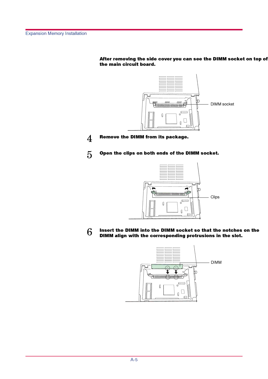 Kyocera FS-1010 manual Insert the Dimm into the Dimm socket so that the notches on 