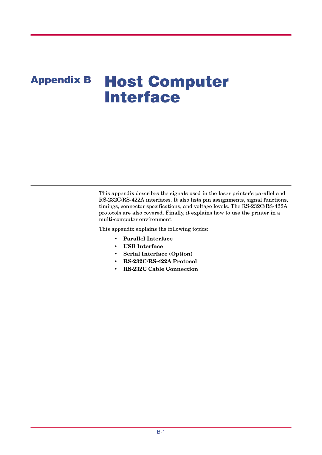 Kyocera FS-1010 manual Appendix B Host Computer Interface 