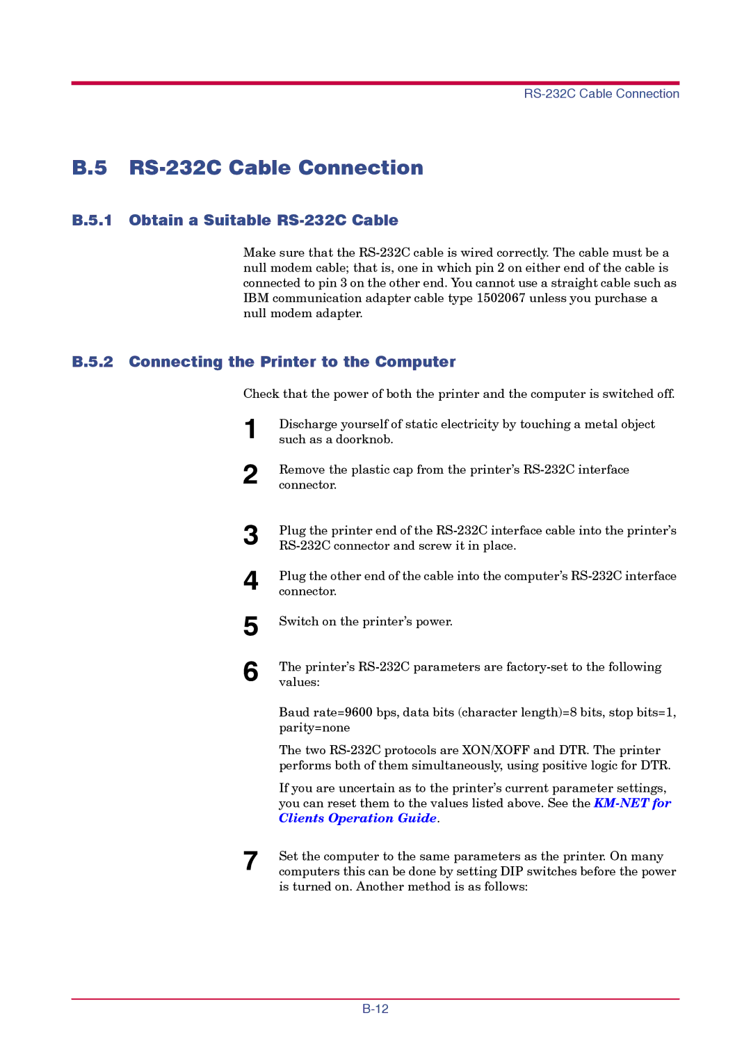 Kyocera FS-1010 manual RS-232C Cable Connection, Obtain a Suitable RS-232C Cable, Connecting the Printer to the Computer 