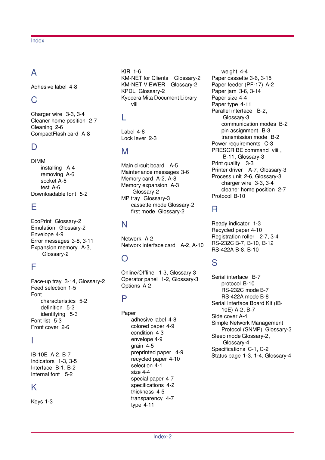 Kyocera FS-1010 manual EcoPrint Glossary-2Emulation Glossary-2Envelope 