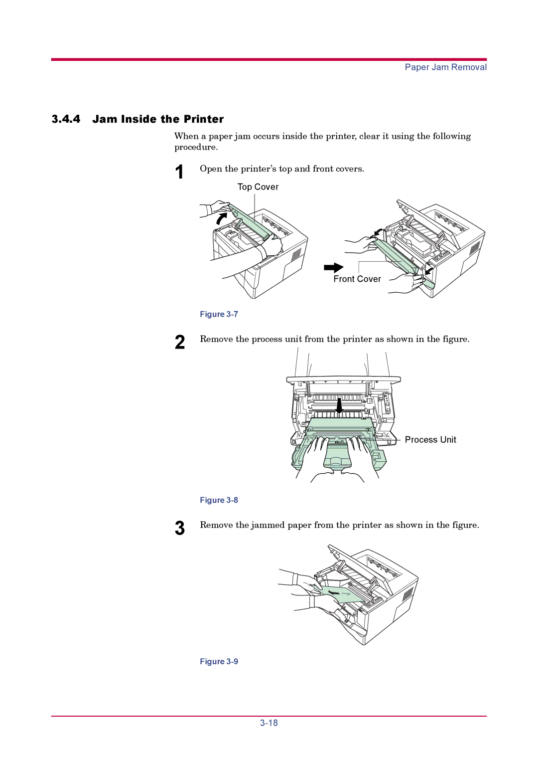 Kyocera FS-1020D manual Jam Inside the Printer 